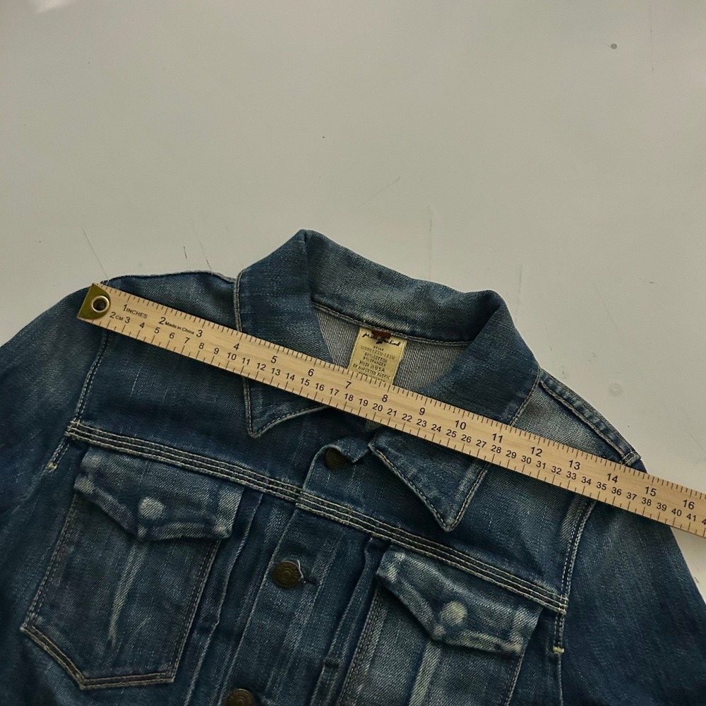 Vintage USA made 7 For All Mankind Denim Trucker Jacket Medium Wash Cinch - Picture 11 of 12